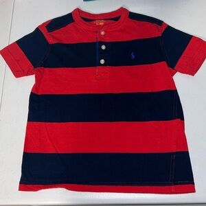 Polo Ralph Lauren Boy’s Navy Red Stripes Short Sleeve Henley Top Size 6